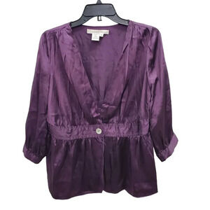 Studio‎ M Women's Purple 100% Silk Shell Chip Button Wrap Blouse Top Size M